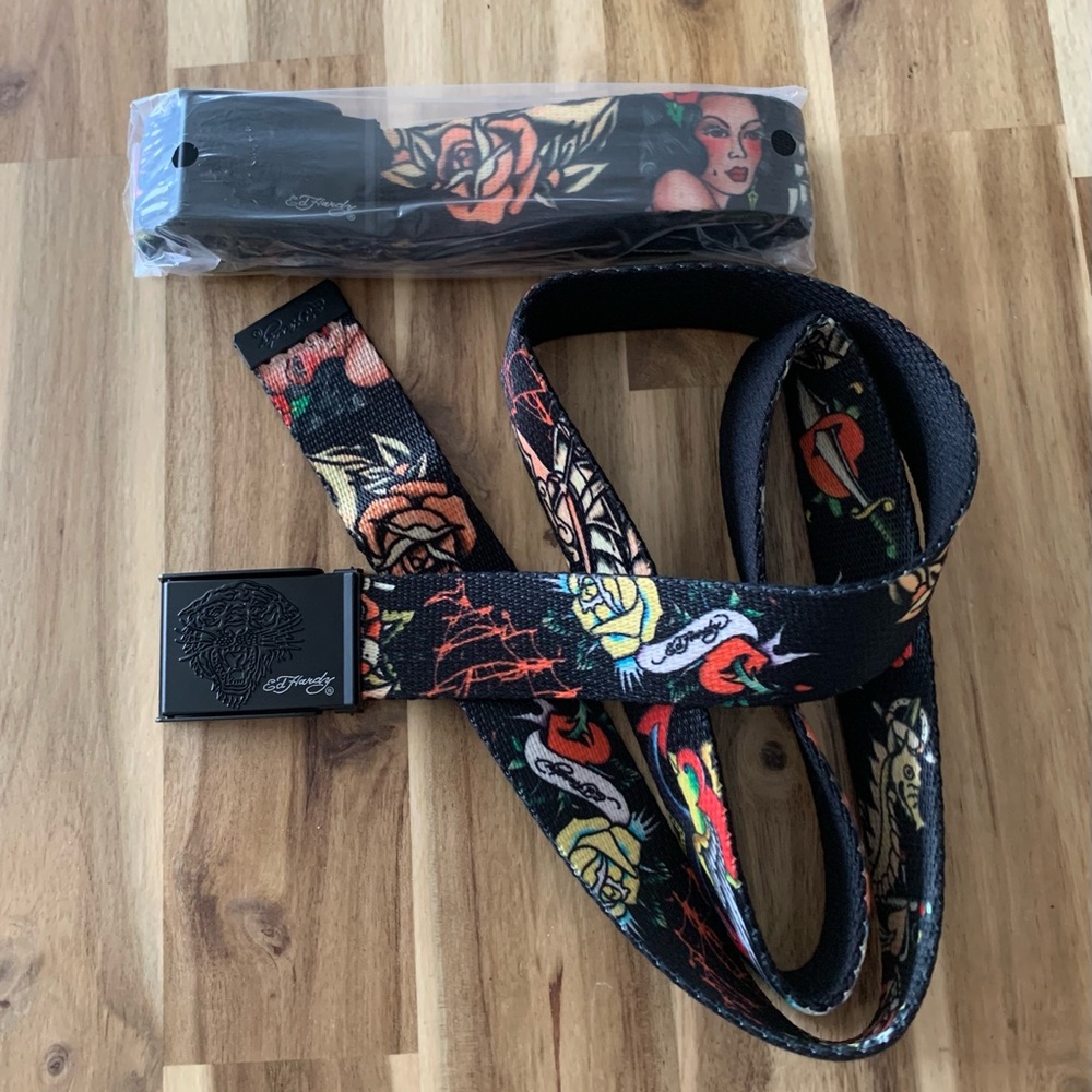 Ed Hardy Y2K dragon with beauty, rose, bird vintage belt adjustable length NWOT